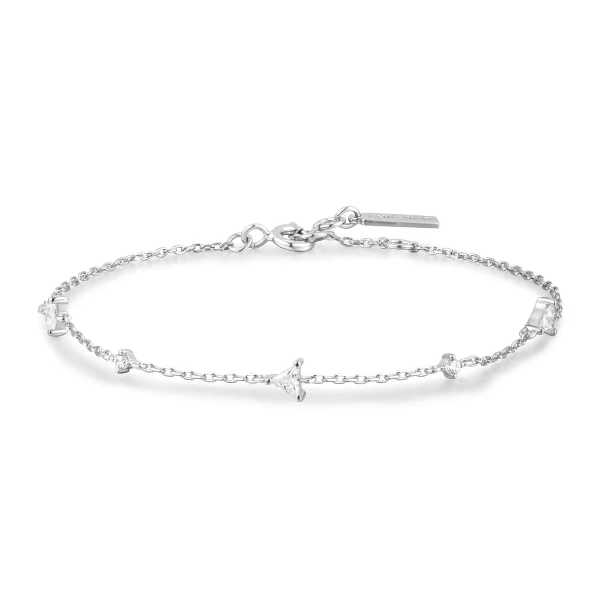 Simple Gemstone Bracelets-Silver Triangular Cubic Zirconia Station Bracelet