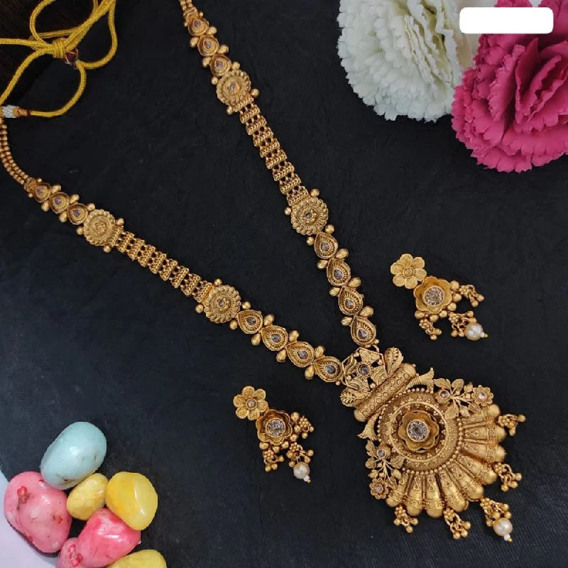 Heart-Shaped Diamond Necklaces-Heera Jewellers Gold Plated Crystal Stone Long Necklace Set