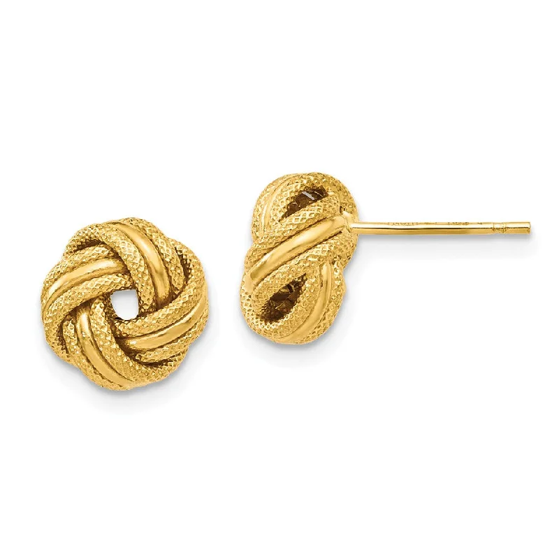 Luxury Gemstone Earrings-8.5mm (5/16 in) 14k Yellow Gold Polished & Textured Love Knot Earrings