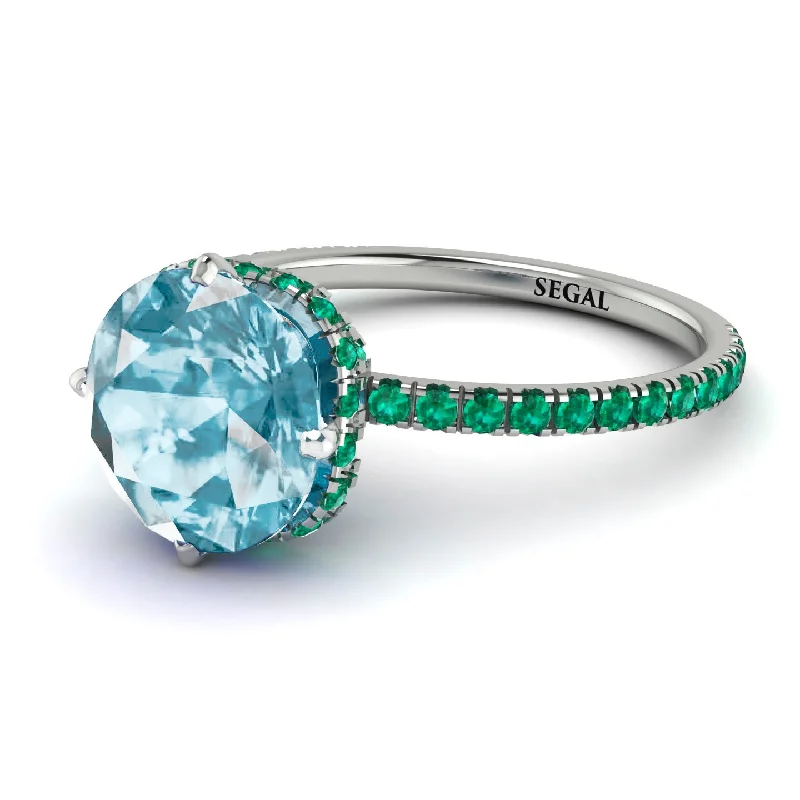 Customizable Engagement Bands-Double Hidden Halo Aquamarine Engagement Ring - Angelina No. 406