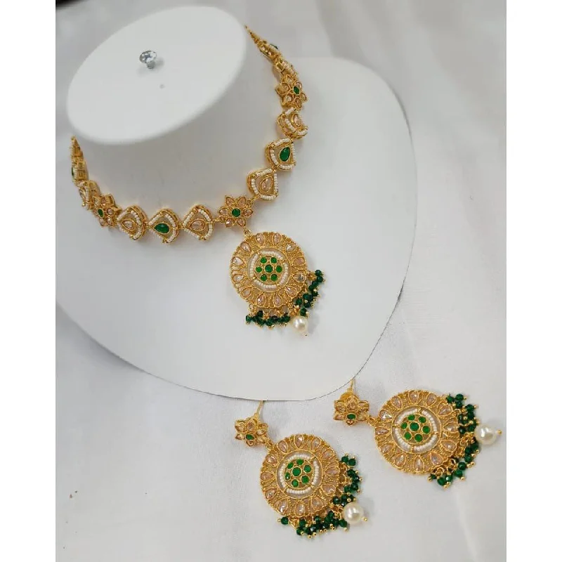 Pearl Necklace for Brides-Akruti Collection Gold Plated Crystal Stone Necklace Set