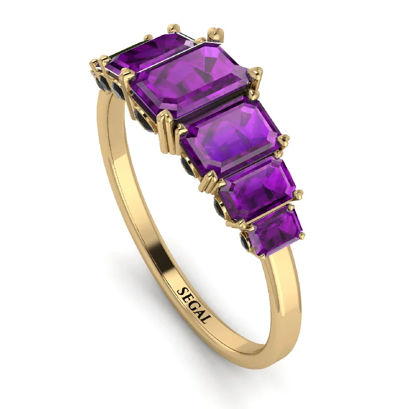 Wedding Ring Bands for Women-Emerald Cut Amethyst Ring With Hidden Black Diamonds - Brynlee No. 307