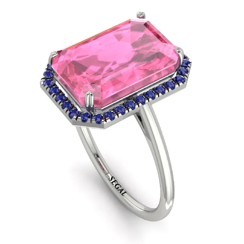 Fine Wedding Bands-Halo Emerald Cut Pink Moissanite Engagement Ring - Izabella No. 815