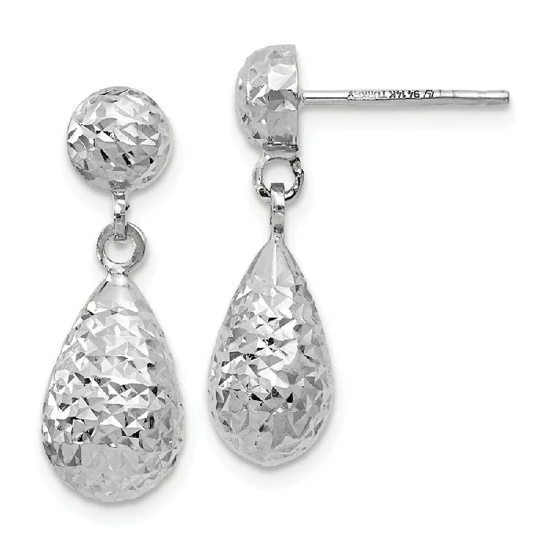 Cute Gemstone Earrings-Diamond Cut Teardrop Post Dangle Earrings in 14k White Gold, 20mm