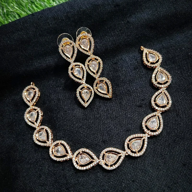 Luxury Heart Necklaces-Pooja Bangles Rose Gold Plated Crystal Stone Necklace Set