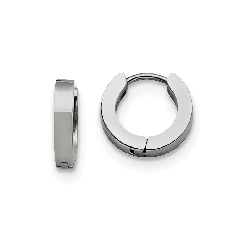 Round Hoop Earrings-Stainless Steel Polished Hinged Huggie Round Hoop Earrings, 3 x 13mm