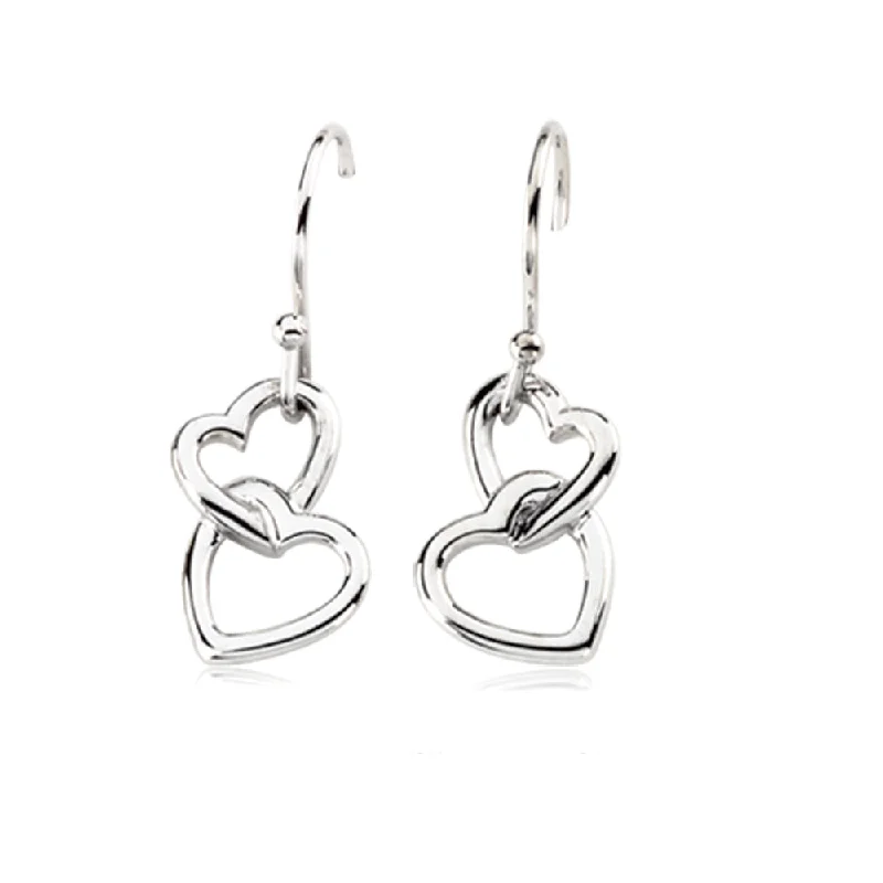 Cute Gemstone Earrings-Two Heart Earrings, 14k White Gold