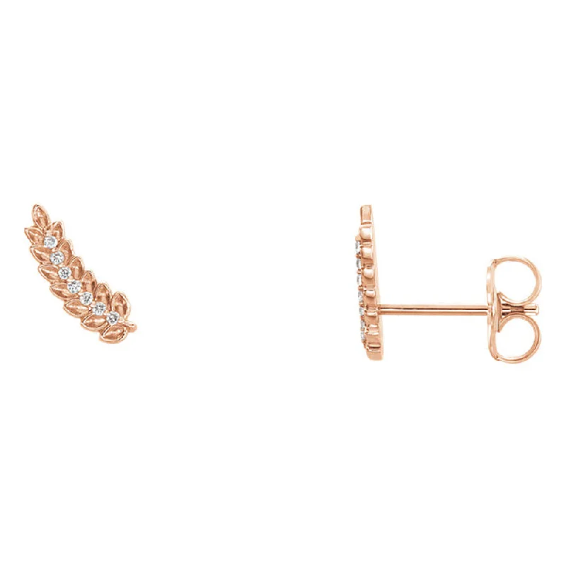 Stylish Drop Earrings-3.5 x 10mm 14k Rose Gold .04 CTW (G-H, I1) Diamond Leaf Ear Climbers