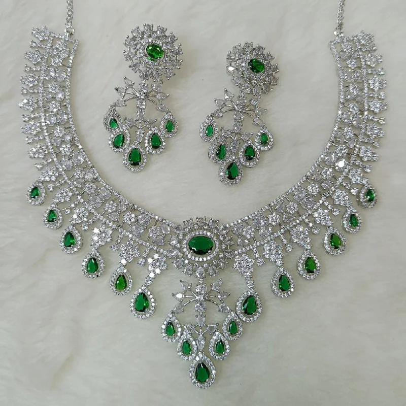 Luxury Name Necklaces-Rani Sati Jewel Silver Plated AD Necklace Set