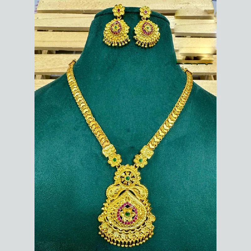 Classic Gold Necklaces-Siara Collections Forming Gold Pota Stone Long Necklace Set