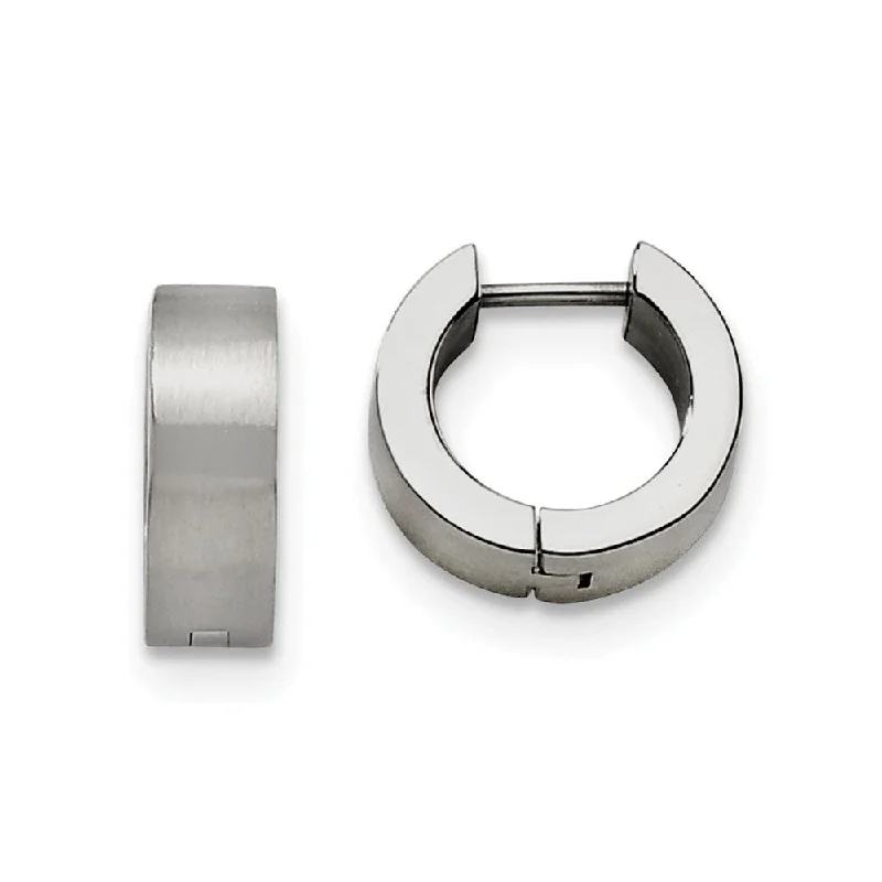 Modern Earrings for Women-Stainless Steel Brushed Hinged Huggie Round Hoop Earrings, 5.5 x 13mm