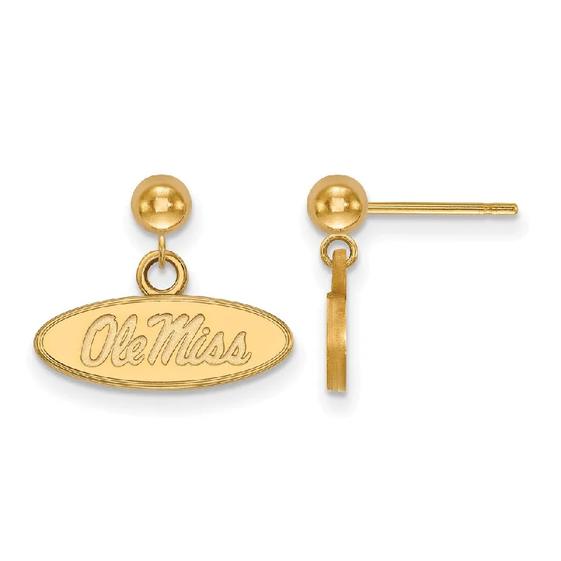 Designer Earrings-14k Yellow Gold University of Mississippi Ball Dangle Earrings