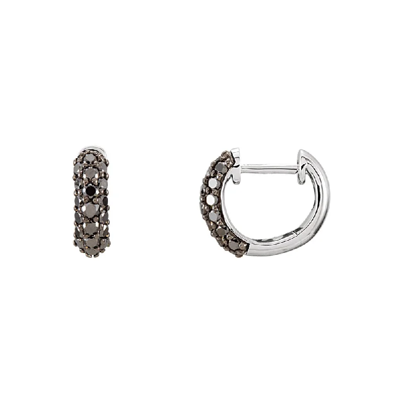 Unique Drop Earrings-10mm Black Diamond Hinged Round Hoop Earrings in 14k White Gold