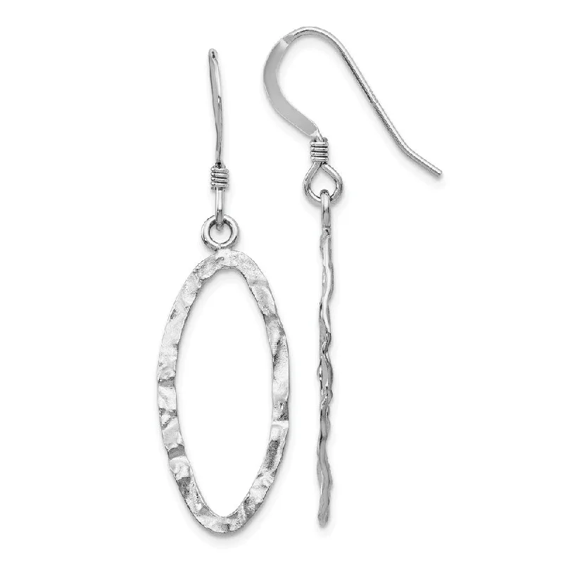 Elegant Crystal Earrings-25mm Hammered Oval Dangle Earrings in Sterling Silver