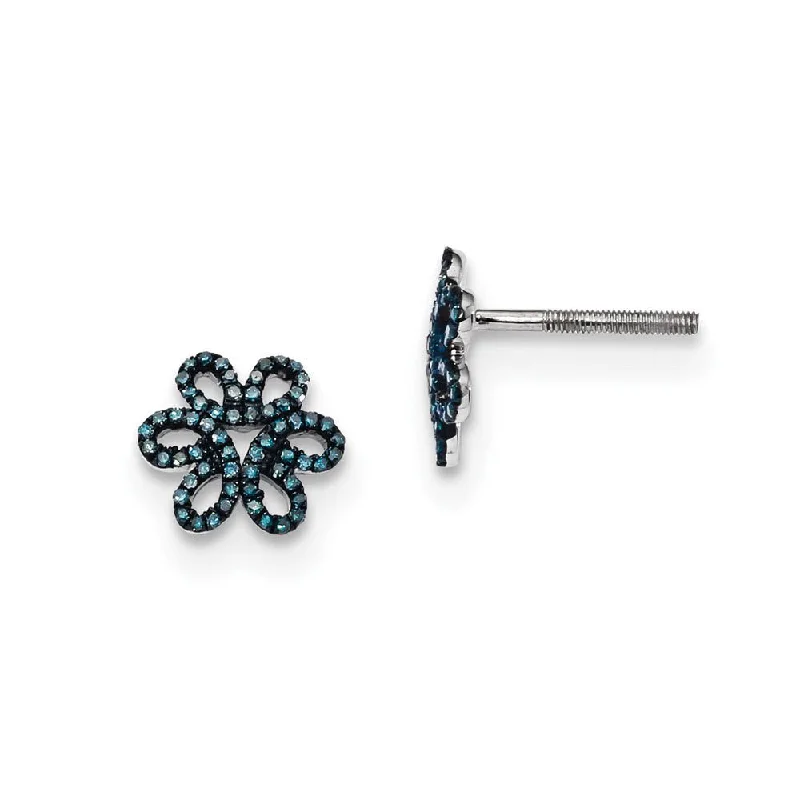 Simple Dangle Earrings-Blue Diamond 10mm Open Flower Post Earrings in Sterling Silver