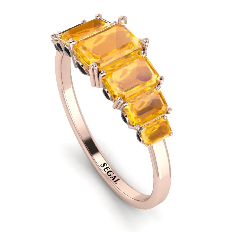 Unique Gold Rings-Emerald Cut Yellow Diamond Ring With Hidden Black Diamonds - Brynlee No. 1008