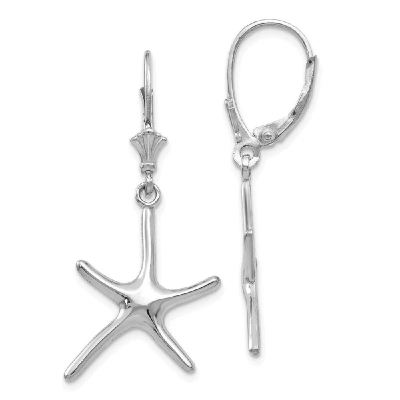 Fashionable Statement Earrings-Polished Pencil Starfish Lever Back Earrings in 14k White Gold