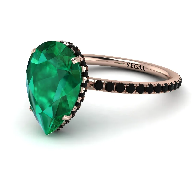 Colorful Wedding Rings-Hidden Halo Elegant Pear Emerald Engagement Ring - Ariel No. 35