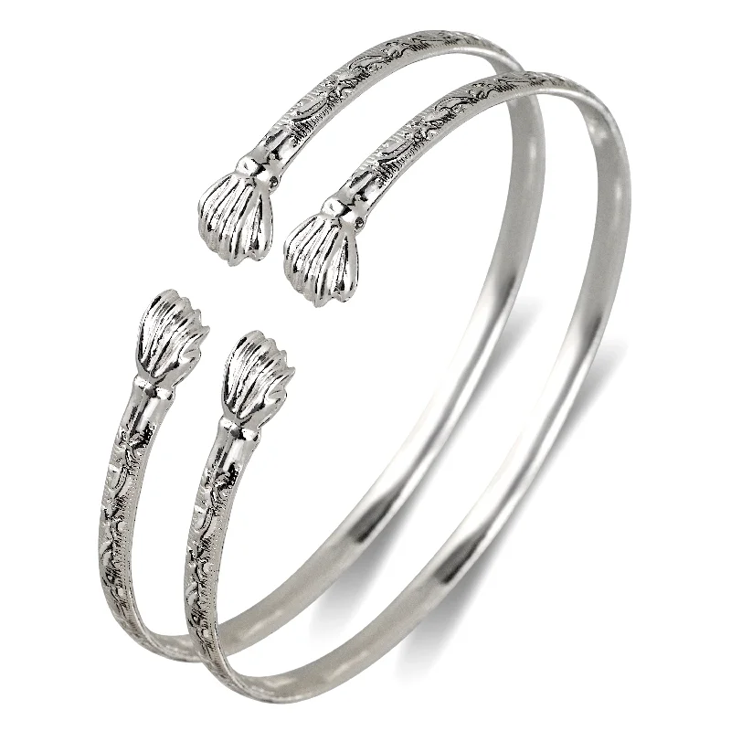 Diamond Bangles-Better Jewelry Flat Fist Ends .925 Sterling Silver West Indian Bangles, 1 pair