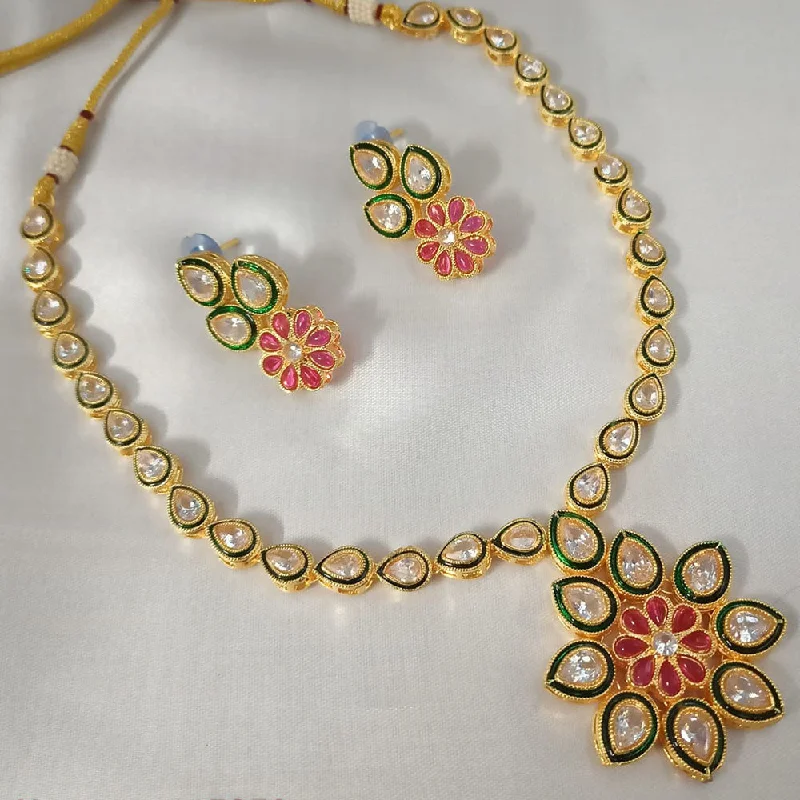 Luxury Diamond Necklaces for Weddings-Padmawati Bangles Gold Plated Crystal Stone Necklace Set