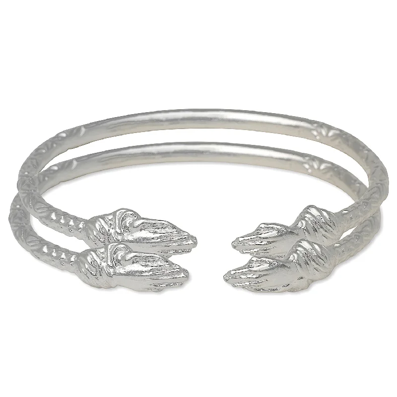 Gorgeous Diamond Bangles-Better Jewelry Praying Hands Ends West Indian Bangles .925 Sterling Silver, 1 pair