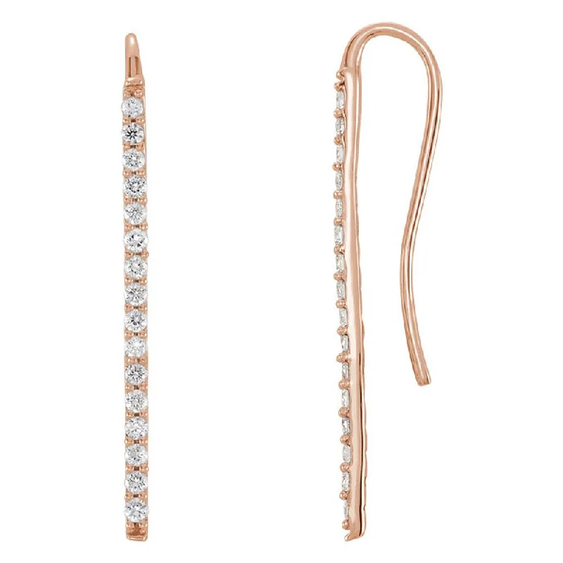 Gemstone Earrings for Weddings-1.3 x 23mm 14k Rose Gold 1/3 CTW (H-I, I1) Diamond Bar Earrings