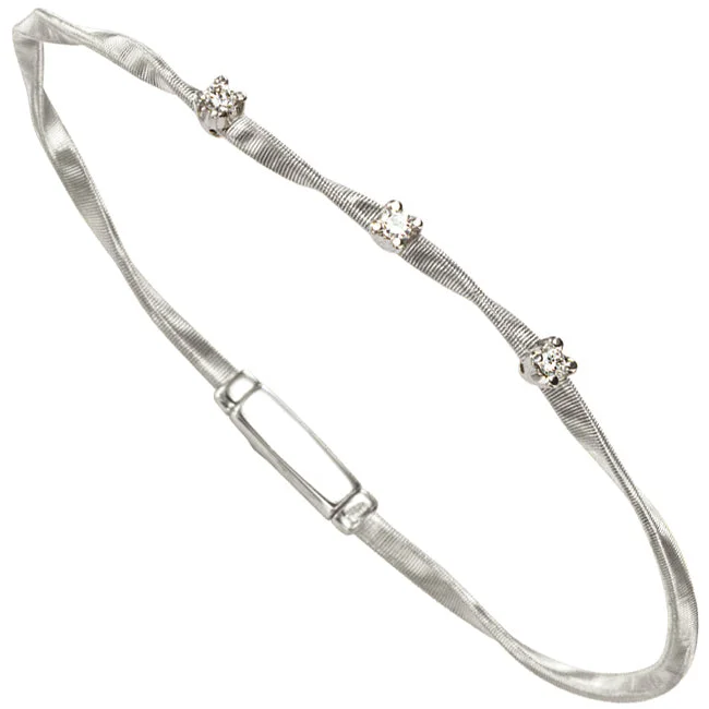 Classic Gemstone Link Bracelets-Marco Bicego Marrakech Three Diamond Single Strand Bracelet White Gold BG337 B W