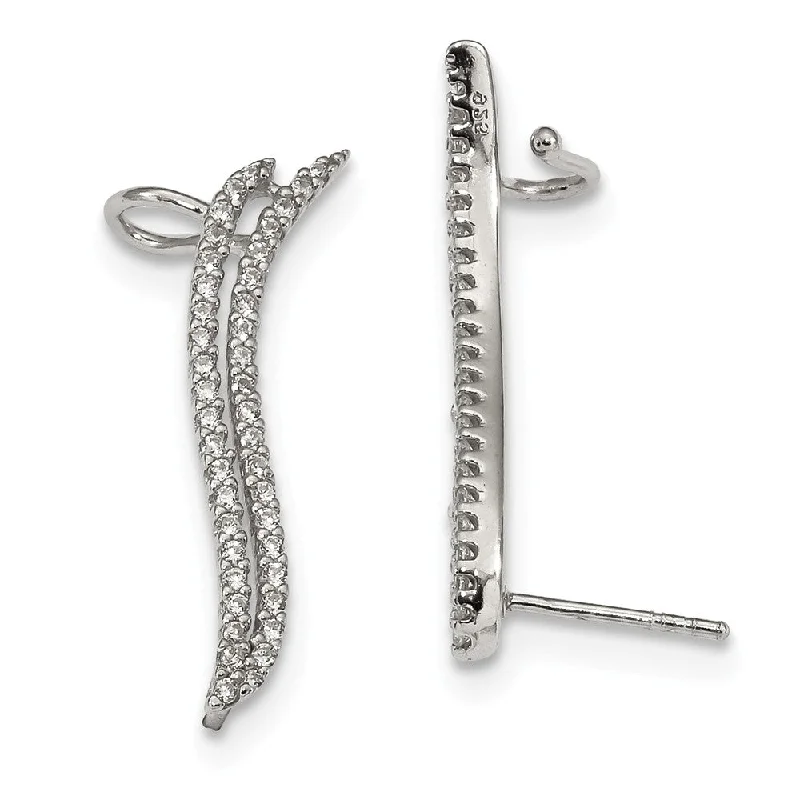 Big Statement Earrings-3 x 30mm (1 3/16 Inch) Sterling Silver CZ Cuff Ear Climber Earrings