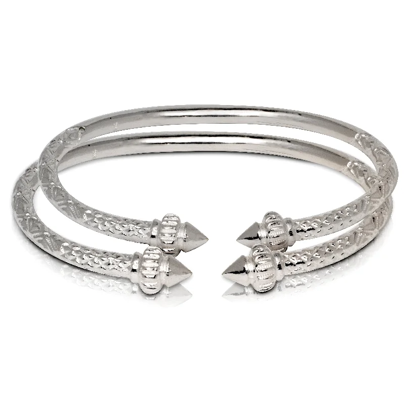 Stylish Bangles for Weddings-Better Jewelry Solid .925 Sterling Silver Taj Mahal Bangles, 1 pair