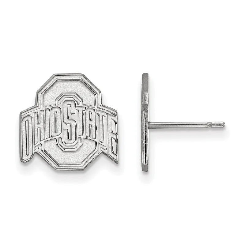 Delicate Drop Earrings-14k White Gold Ohio State University Small Logo Post Earrings