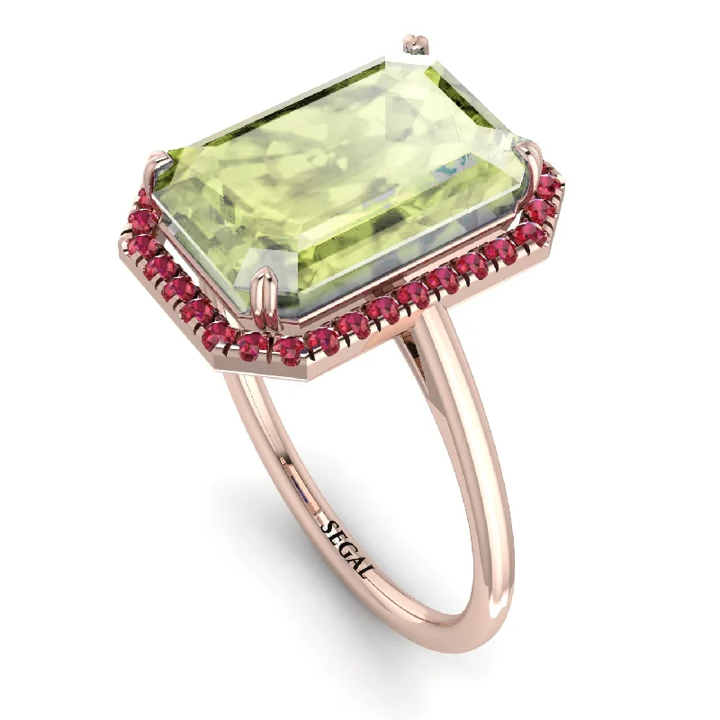 Fashionable Wedding Ring Sets-Halo Emerald Cut Peridot Engagement Ring - Izabella No. 711