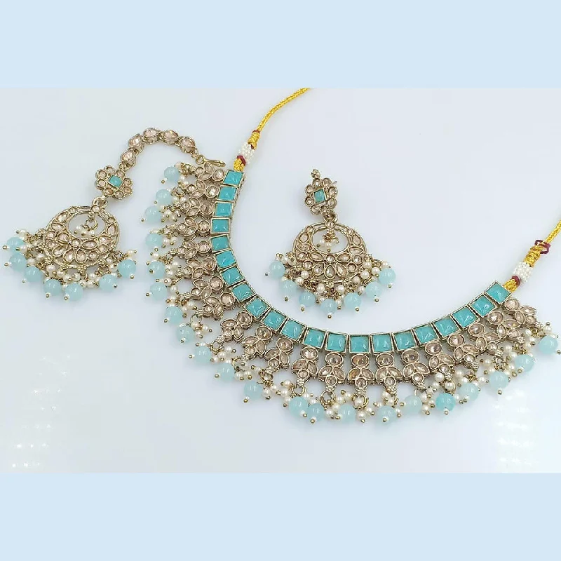 Simple Choker Necklaces-Rani Sati Jewels Gold Plated Crystal Stone Necklace Set