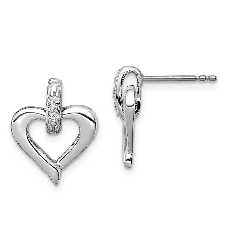 Diamond Stud Earrings-12mm Open Heart Diamond Accent Post Earrings in Sterling Silver