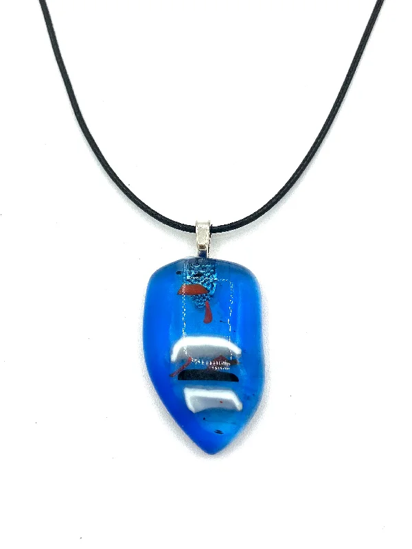 Stylish Pendant Necklaces-Necklace with  Fused Glass Pendant, Small Pendant, Clear Blue