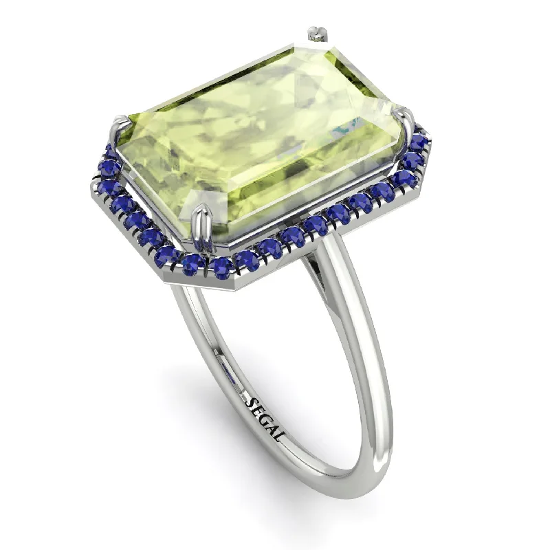 Stylish Wedding Rings-Halo Emerald Cut Peridot Engagement Ring - Izabella No. 715