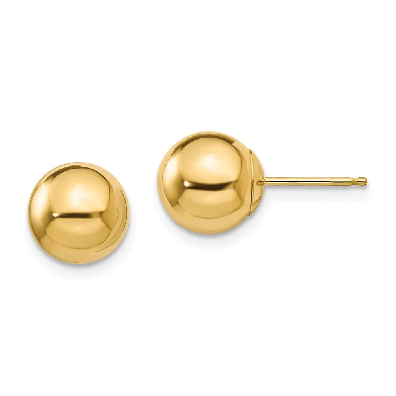 Simple Diamond Earrings-8mm Polished Ball Friction Back Stud Earrings in 14k Yellow Gold