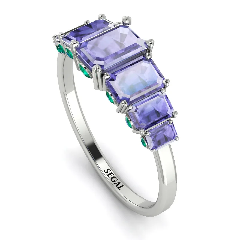 Silver Wedding Bands for Men-Emerald Cut Tanzanite Ring With Hidden Emeralds - Brynlee No. 206