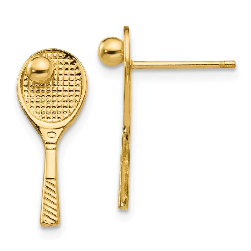 Trendy Gold Earrings-Polished Tennis Racquet and Ball Post Earrings in 14k Yellow Gold