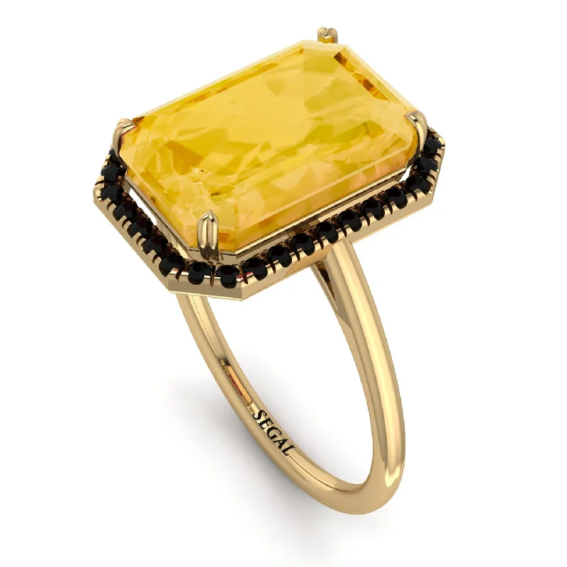 Unique Gemstone Wedding Rings-Halo Emerald Cut Citrine Engagement Ring - Izabella No. 607