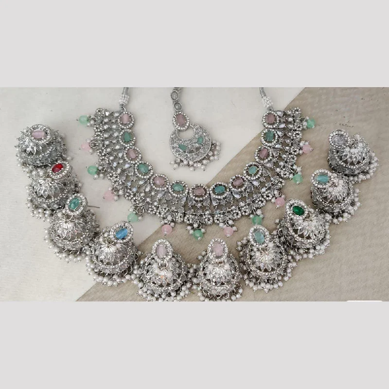 Silver Chain Necklaces-Rani Sati Jewels Silver Plated Crystal Stone And Beads Necklace Set