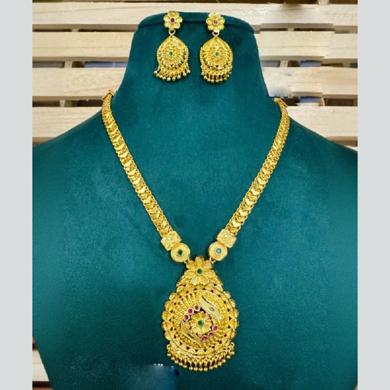 Elegant Pearl Necklaces-Siara Collections Forming Gold Pota Stone Long Necklace Set