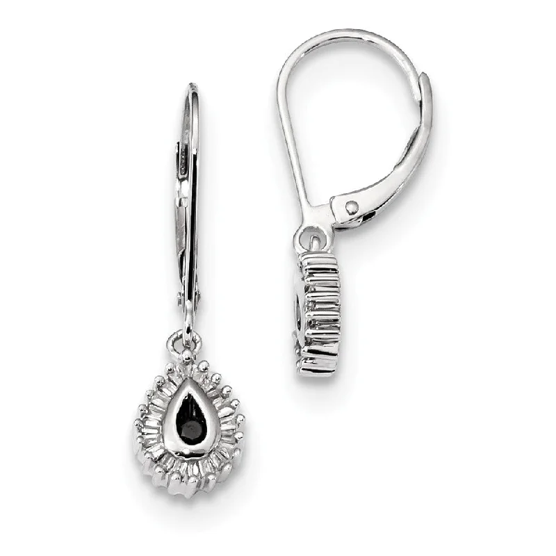 Beautiful Silver Earrings-Black & White Diamond Teardrop Sterling Silver Lever Back Earrings