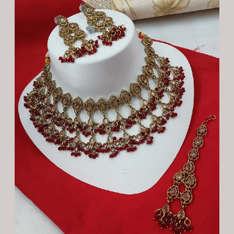 Handmade Gold Necklaces-Padmawati Bangles Gold Plated Crystal Stone And Pearls Choker Necklace Set