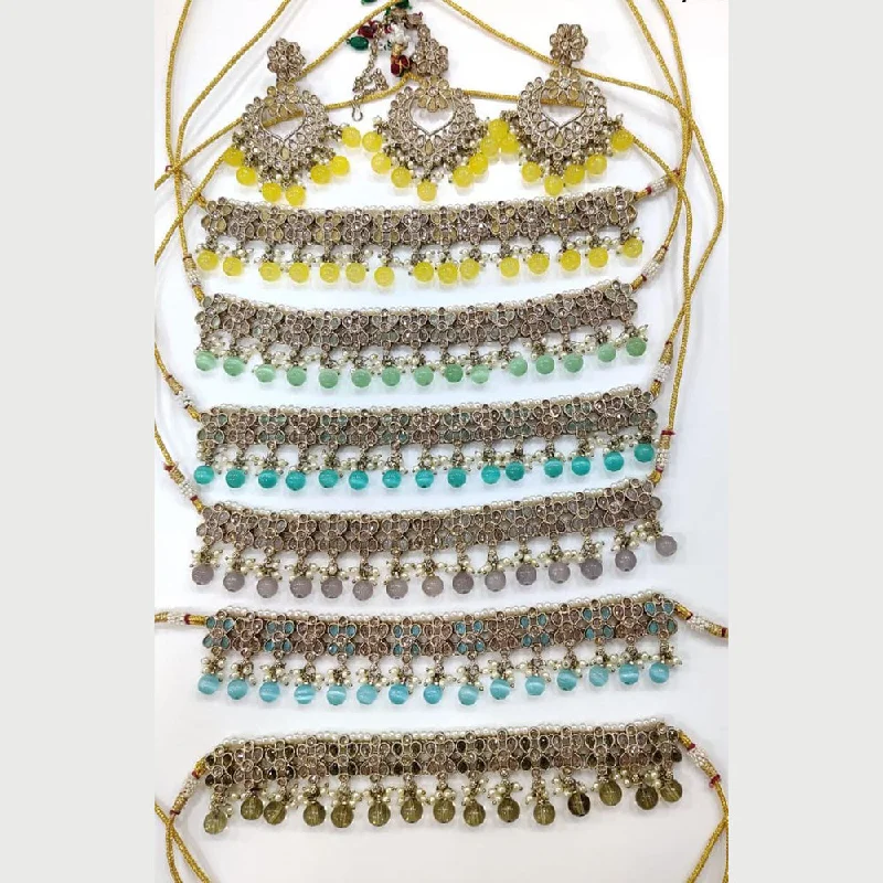 Chunky Statement Necklaces-Manisha Jewellery Gold Plated Crystal Stone And Beads Necklace Set (1 Piece Only)