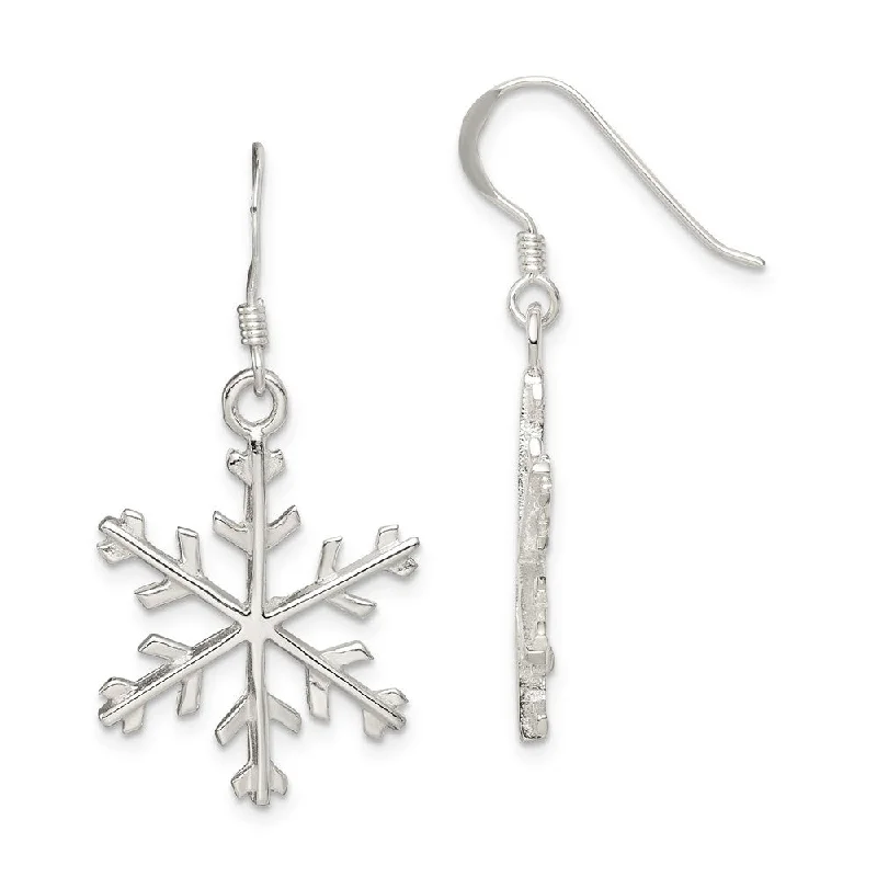 Sparkling Crystal Earrings-Sterling Silver Polished Snowflake Dangle Earrings - 7/8 Inches