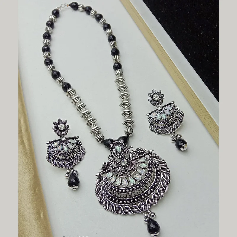 Designer Pendant Necklaces-SP Jewellery Oxidised Plated Crystal Stone Necklace Set