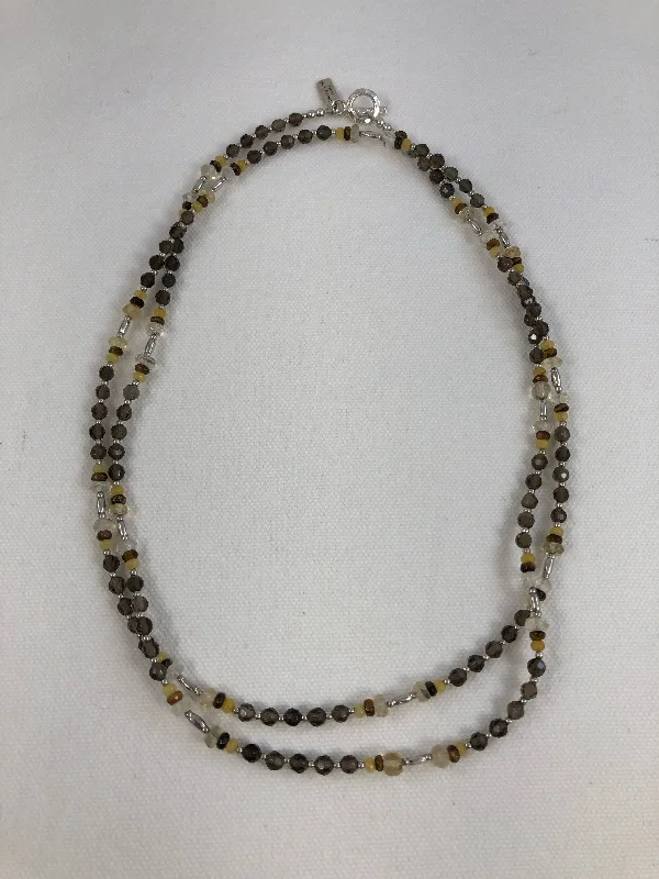 Elegant Gold Necklaces-Smoky Quartz, Citrine, Hill Tribe Silver, Yellow Jade Tigers Eye Necklace