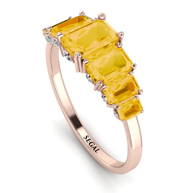 Fashionable Gemstone Wedding Rings-Emerald Cut Сitrine Ring With Hidden Diamonds - Brynlee No. 602