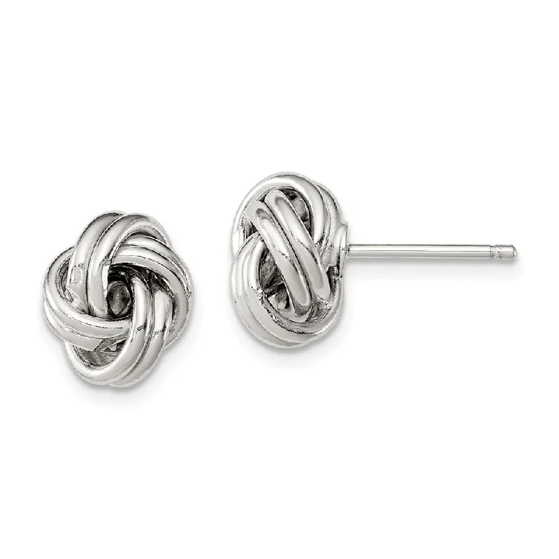 Trendy Gold Earrings-9mm Grooved Love Knot Earrings in Sterling Silver