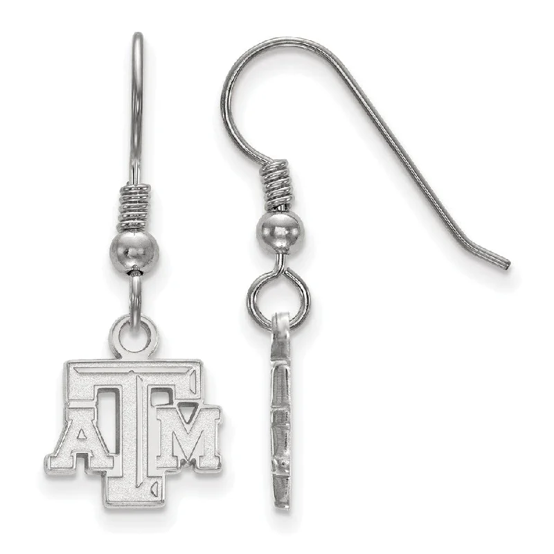 Diamond Hoop Earrings-Sterling Silver Texas A&M University XS (Tiny) Dangle Wire Earrings